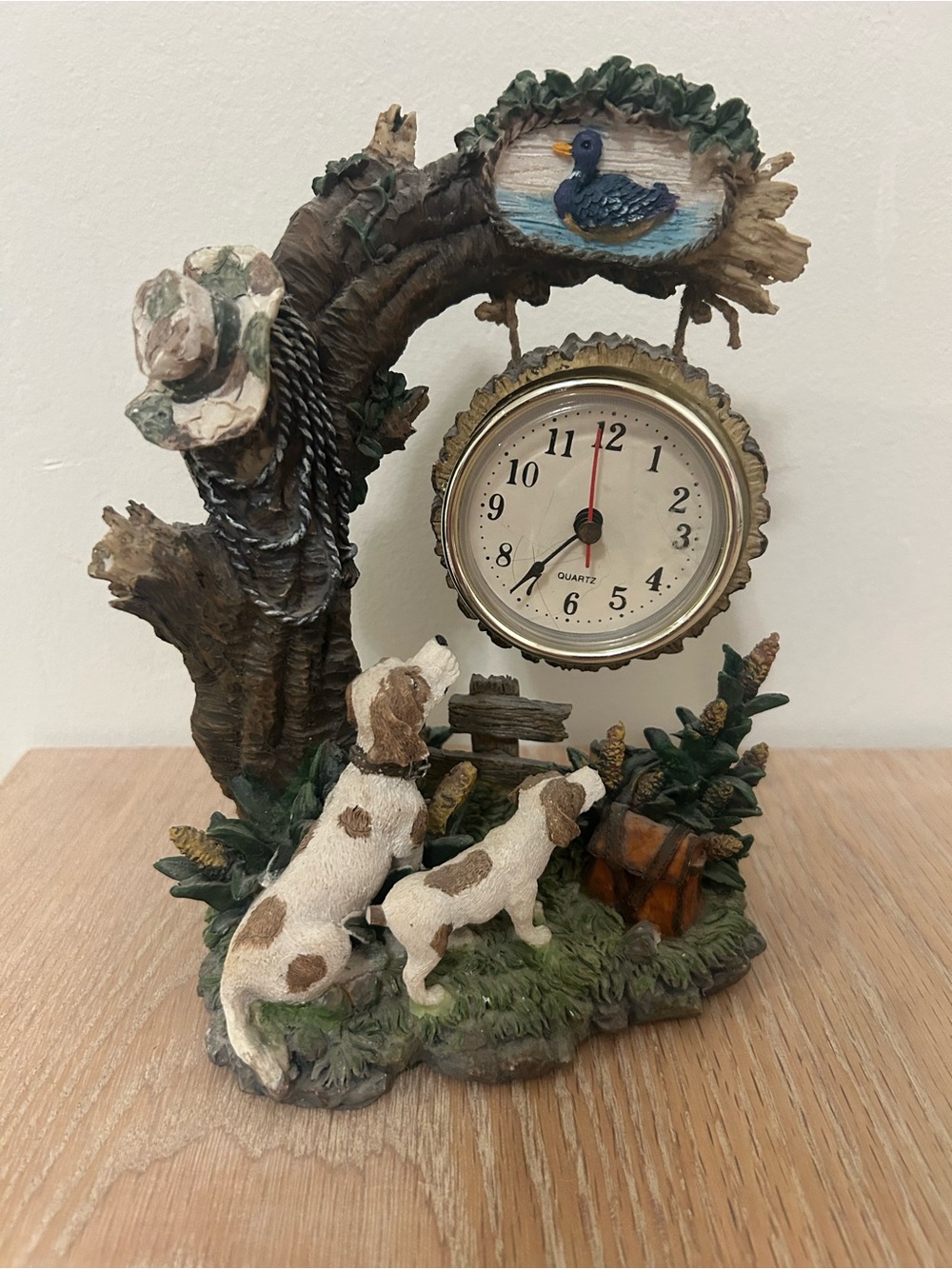 Rustic Dog & Duck Table Clock - White/Brown Accent